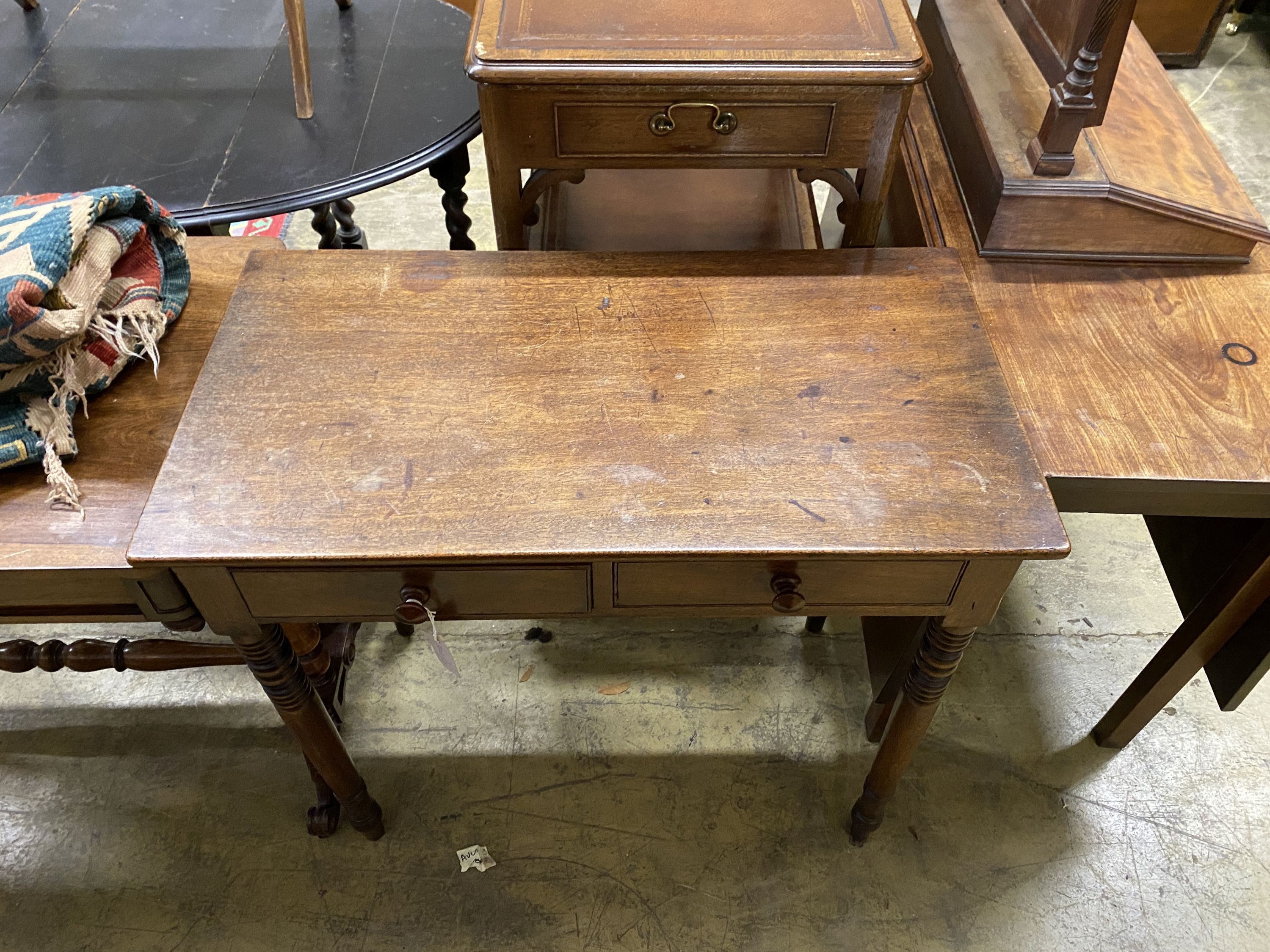 A Regency mahogany two drawer side table, width 83cm, depth 45cm, height 78cm